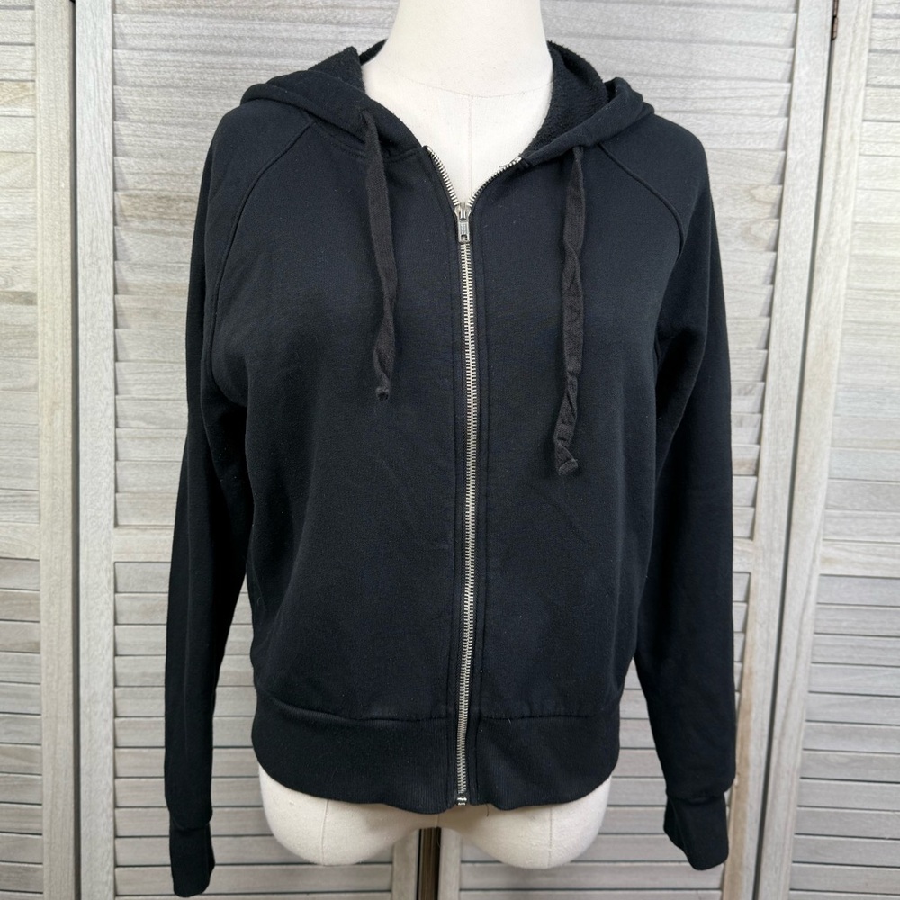 WILD FABLE Cropped Zip Front Hoodie Sweatshirt Black-Medium